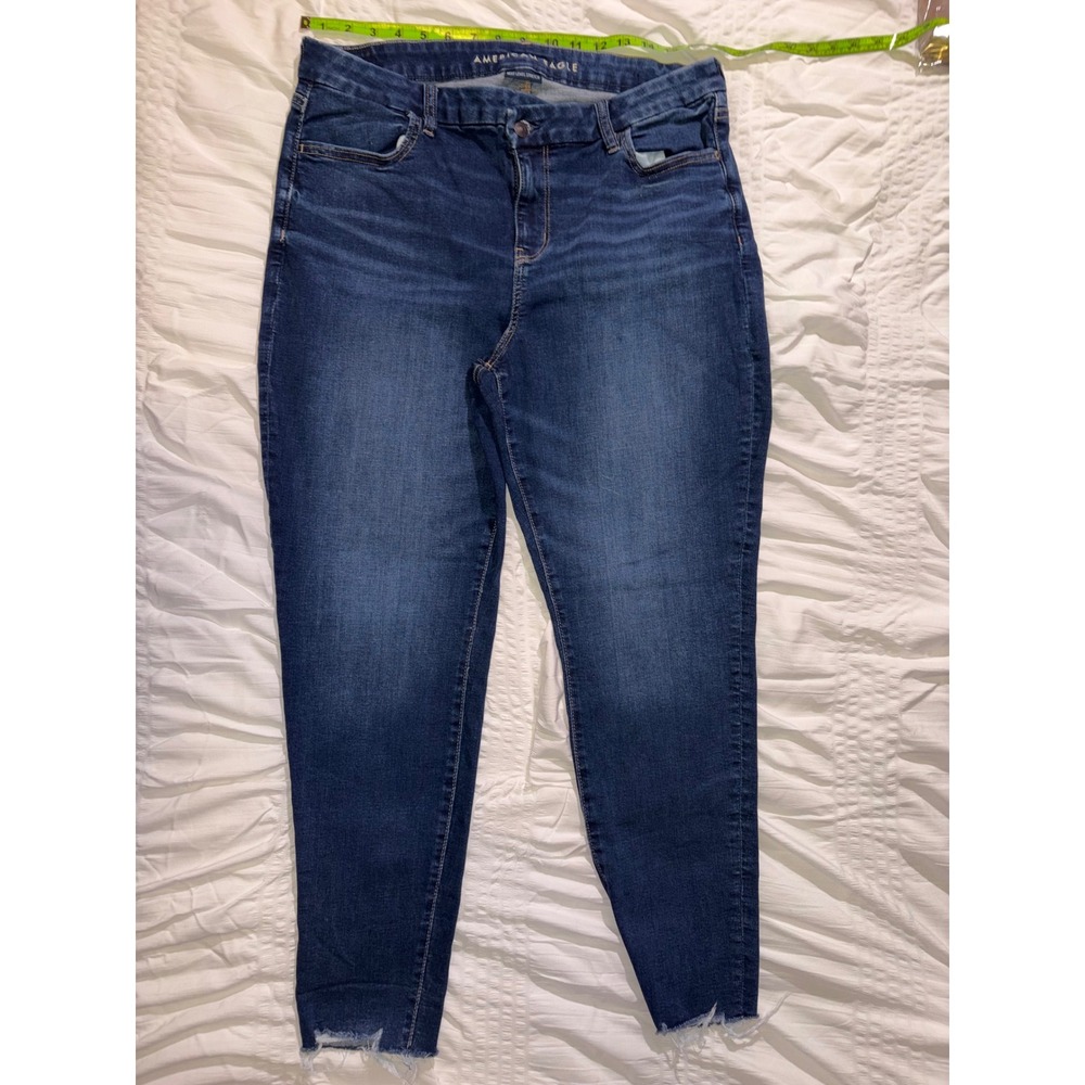 American Eagle Next Level Stretch Skinny Jeans Dark Raw Hem Women T06-06s 16 Reg